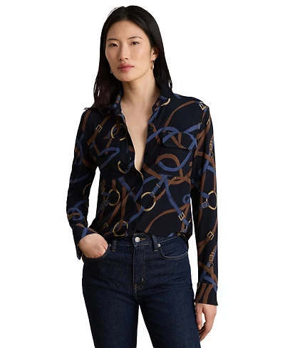 Lauren Ralph Women's Belting-Print Stretch Jersey Shirt
