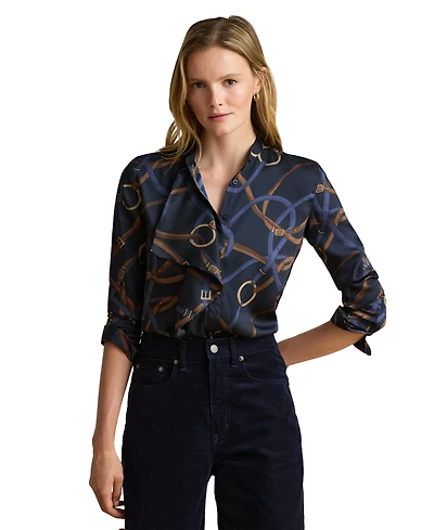 Lauren Ralph Women's Belting-Print Ruffle-Trim Twill Shirt