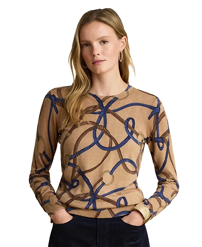 Lauren Ralph Women's Belting-Print Cotton-Modal Sweater