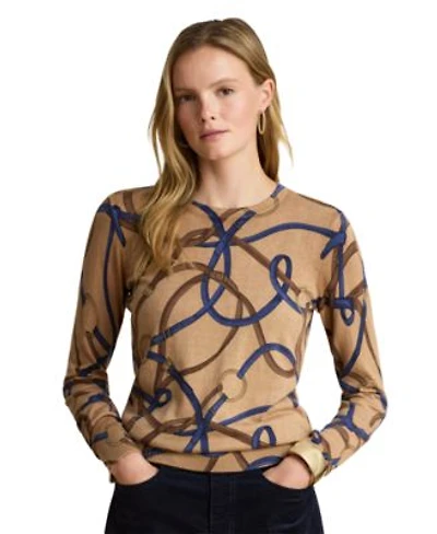 Lauren Ralph Lauren Womens Belting Print Cotton Modal Sweater