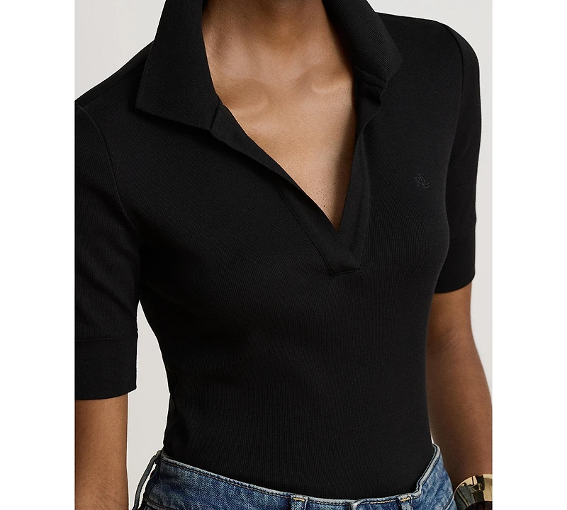 Lauren Ralph Women's Jersey Short-Sleeve Collared Top