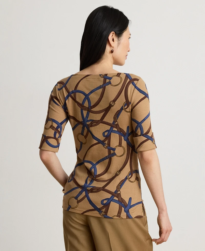 Lauren Ralph Women's Belting Print Boat Neck Top