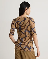 Lauren Ralph Women's Belting Print Boat Neck Top