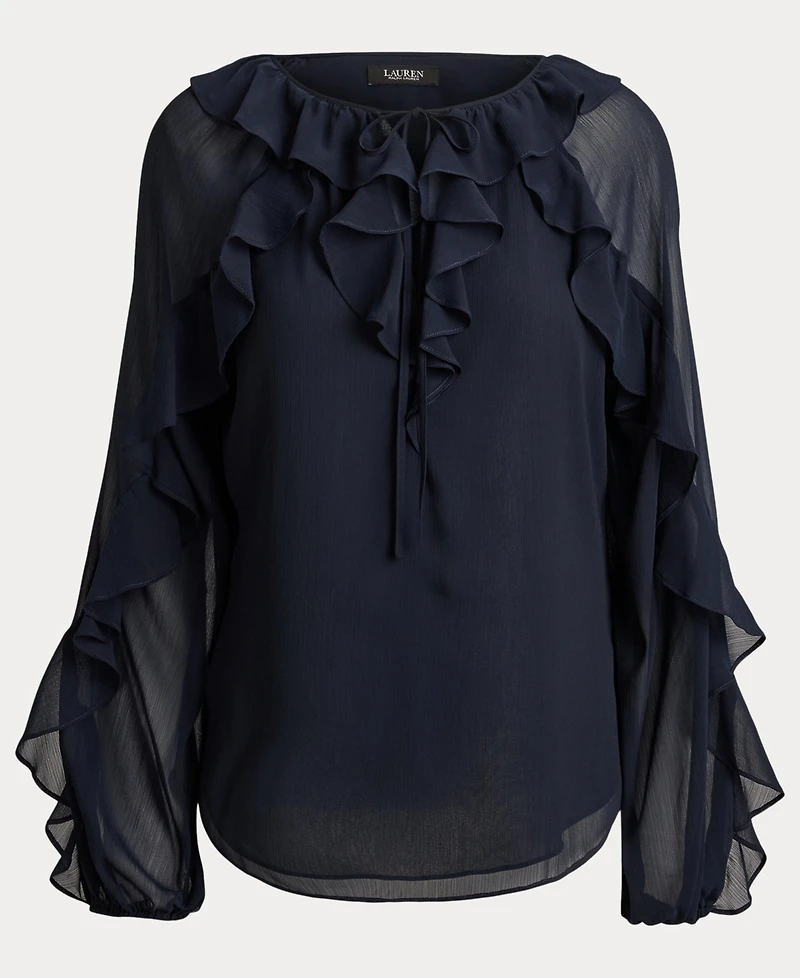 Lauren Ralph Women's Ruffle-Trim Crinkle Georgette Blouse