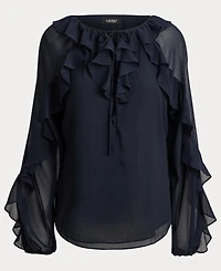 Lauren Ralph Women's Ruffle-Trim Crinkle Georgette Blouse