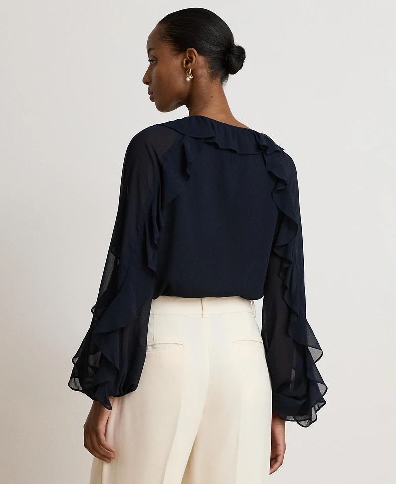 Lauren Ralph Women's Ruffle-Trim Crinkle Georgette Blouse