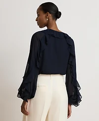 Lauren Ralph Women's Ruffle-Trim Crinkle Georgette Blouse