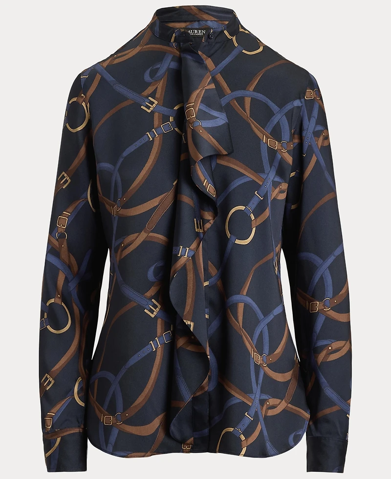 Lauren Ralph Women's Belting-Print Ruffle-Trim Twill Shirt