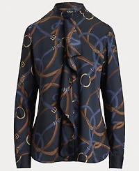 Lauren Ralph Women's Belting-Print Ruffle-Trim Twill Shirt