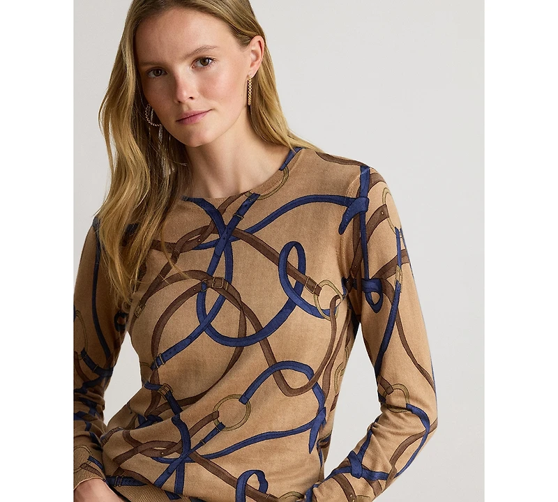 Lauren Ralph Women's Belting-Print Cotton-Modal Sweater