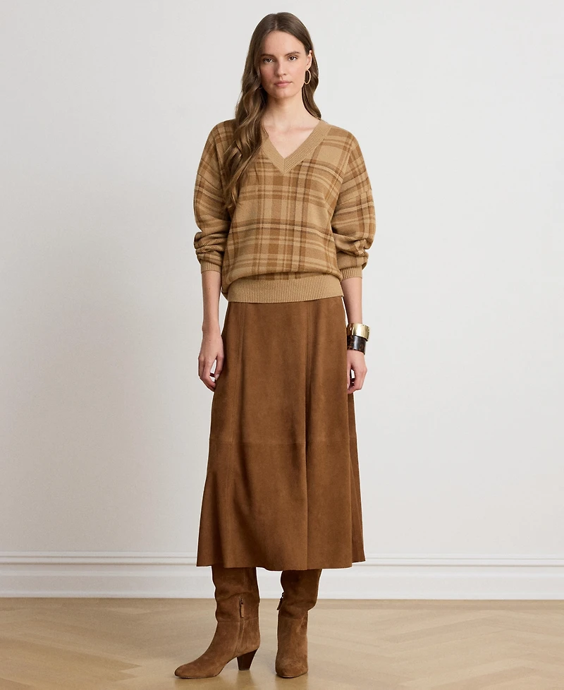 Lauren Ralph Women's Plaid V-Neck Sweater