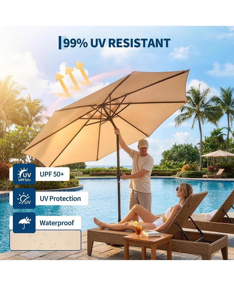 gaomon Outdoor 10FEET Table Market Patio Umbrella with 32 Solar Led Lights for Garden, Deck