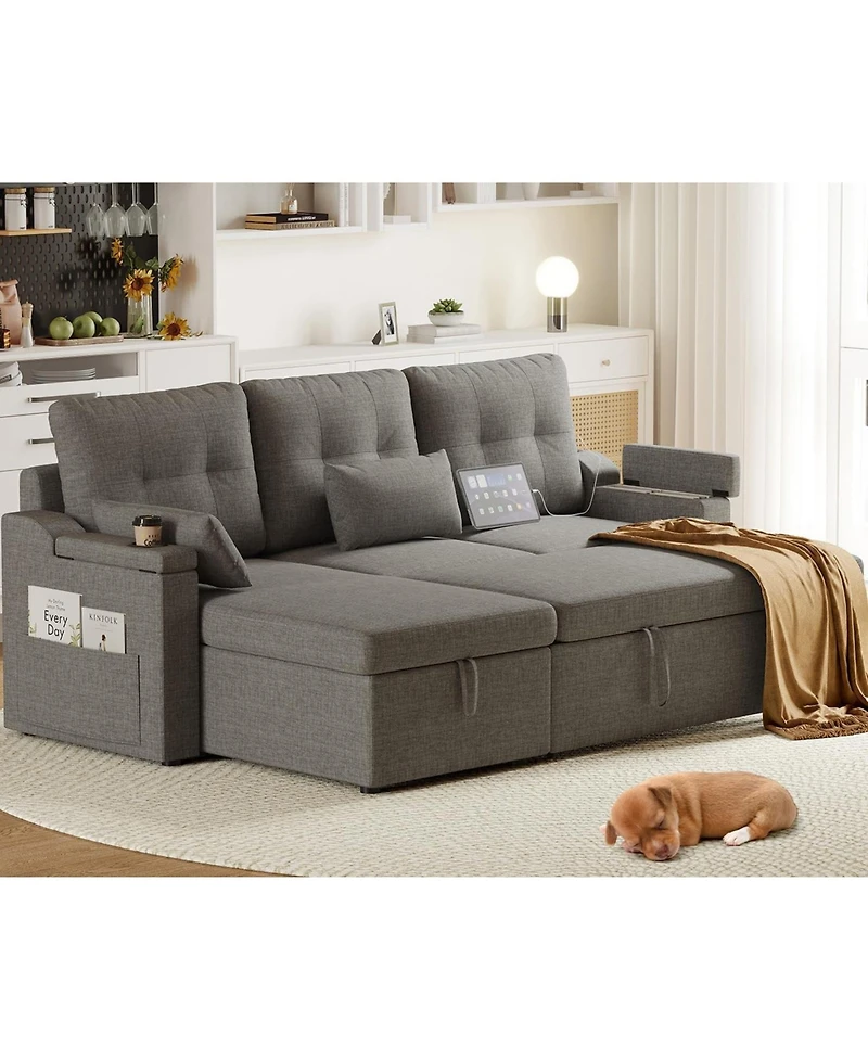 gaomon Sofa Bed, Sleeper Sofa with Storage, Pull Out Couch, Modern L Shaped Sectional Sofa with Pullout Bed, Reversible for Living Room