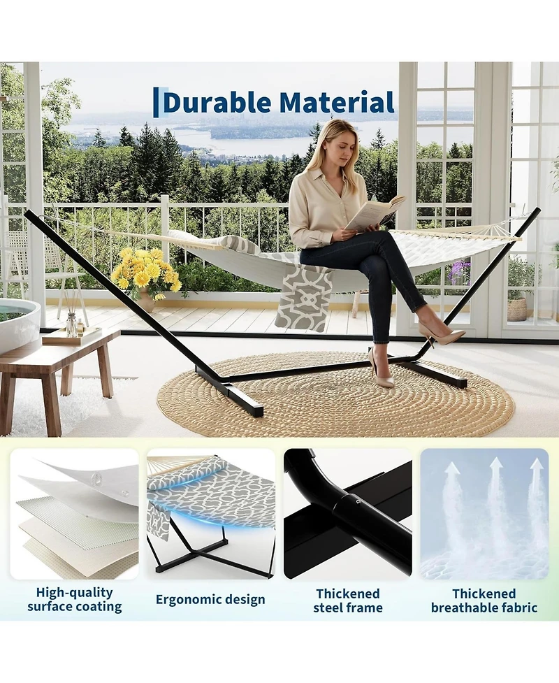 gaomon Outdoor Double Hammock with Heavy Duty Adjustable Steel Stand