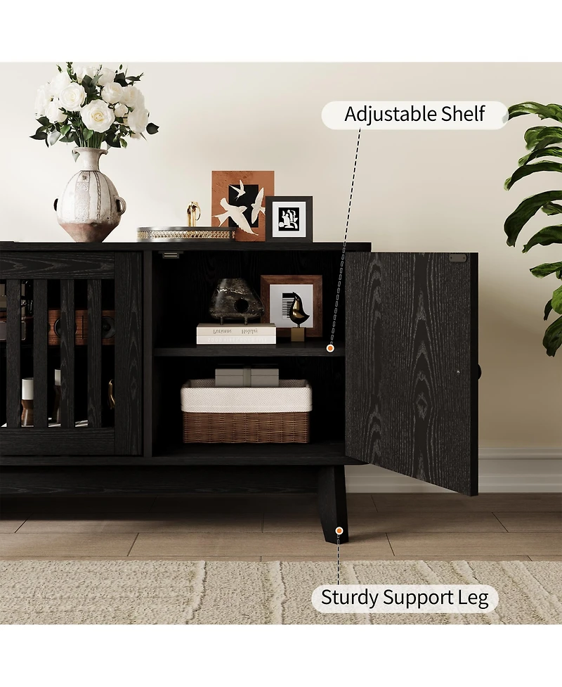 gaomon 63" Tv stand with power outlet, adjustable shelves, storage, and 4 grille doors, wooden entertainment center for living room.