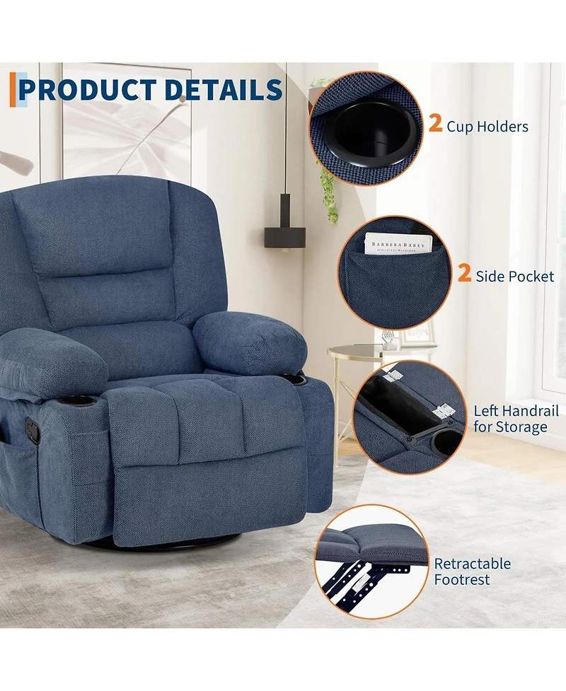 gaomon Oversized Recliner Chair, 360degree(s) Swivel Recliner for Adults,Rocking Recliner Chair with Heat and Massage