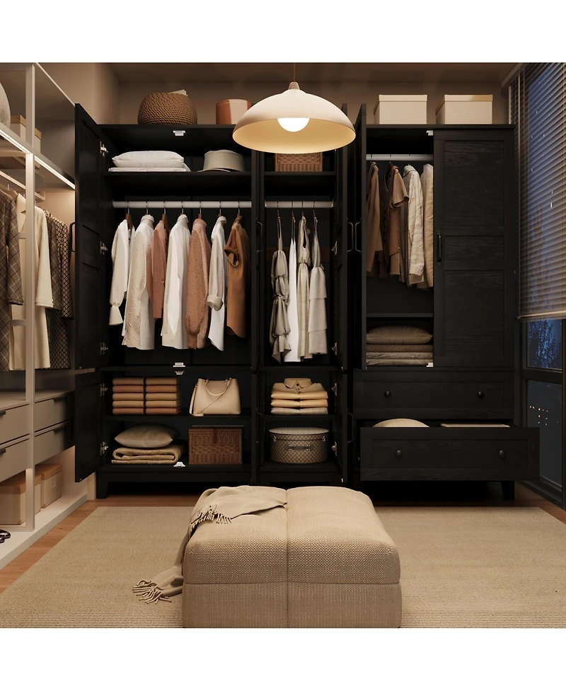 gaomon Modern Walnut Wooden Armoire Wardrobe Closet 72 Inch Tall Bedroom Storage Cabinet with 2 Drawers, Hanging Rod,Heavy Duty Furniture Doors