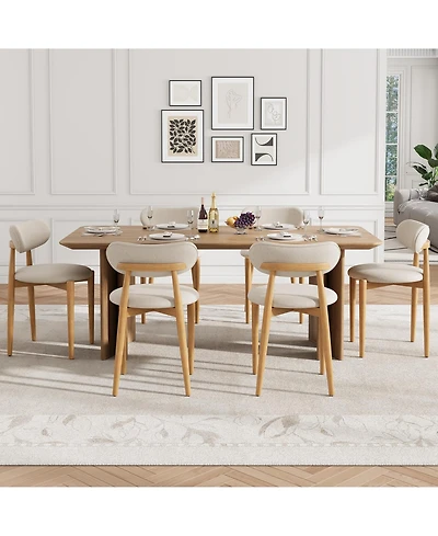 gaomon Wooden Dining Chairs Set of 6 - Modern Fabric Upholstered Kitchen Chairs with Wood Legs, Farmhouse Side Chairs for Dining Room Kitchen Vanity