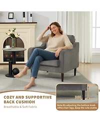 gaomon Mid-Century Accent Chair, Upholstered Linen Armchair for Living Room, Bedroom, Office, Grey