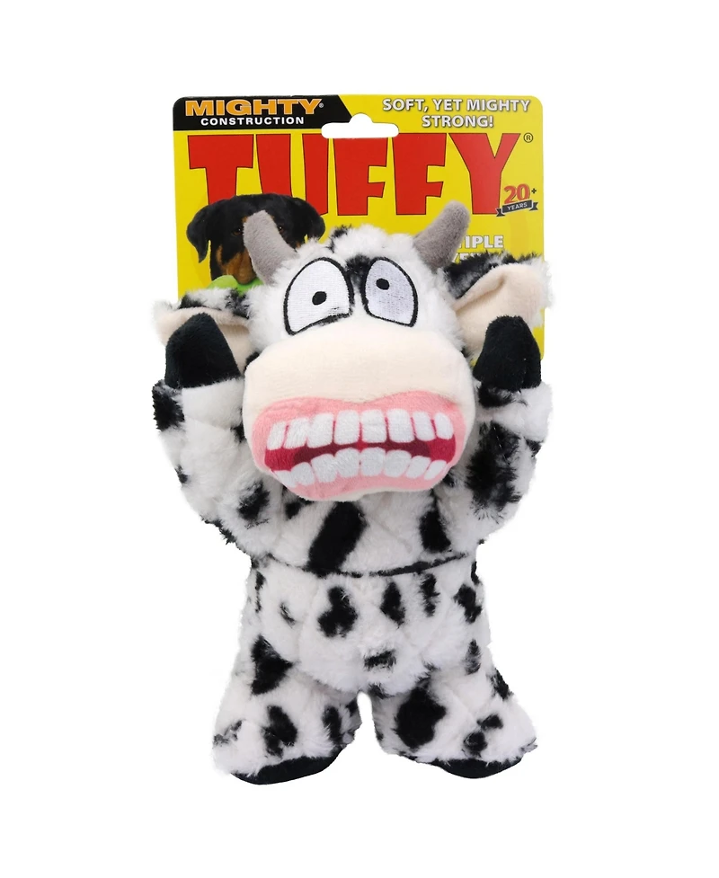 Mighty Angry Animals Cow, Durable Plush Squeaky Dog Toy