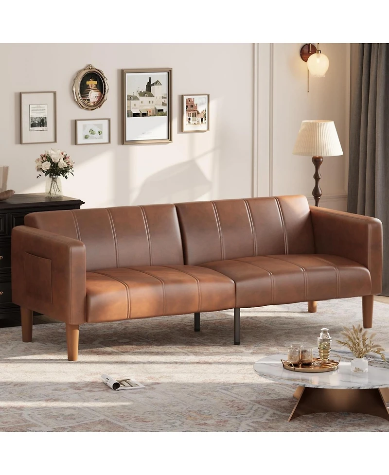 gaomon 75" Pu Leather Futon Sofa Bed,Convertible Loveseat, Adjustable Backrest, Side Pockets, Space-Saving Sleeper Sofa for Small Spaces