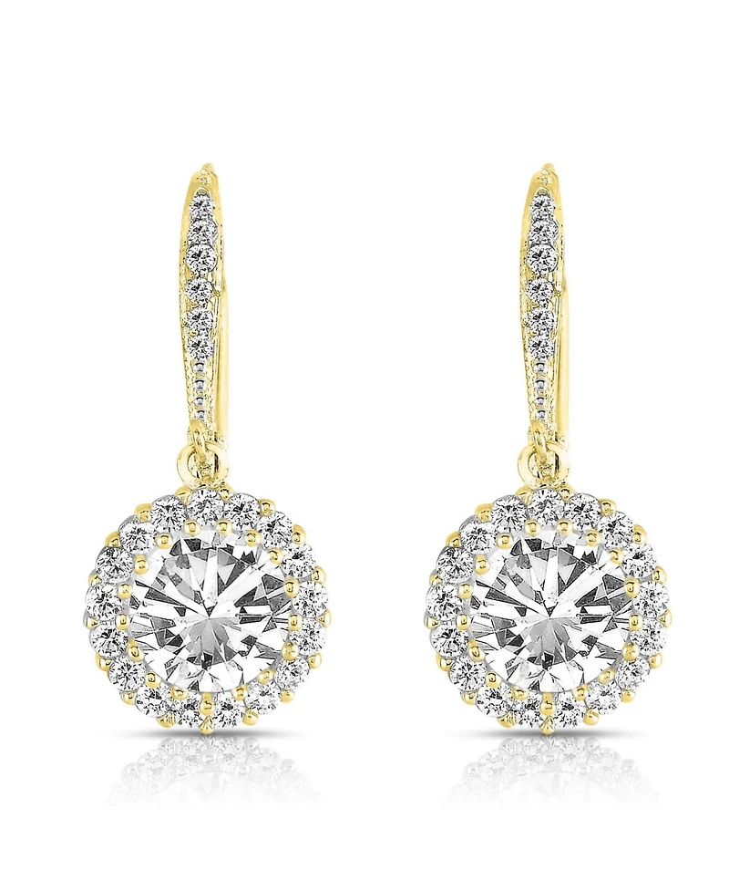 Sparkling Halo Circle Drop Earrings Sterling Silver with Cubic Zirconia