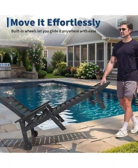 gaomon All-Weather Chaise Hdpe Lounge Chair, Built-in Cup Holder and Rolling Wheels for Patio, Poolside, Deck, Backyard