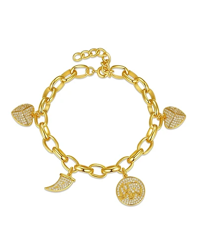 Gigi Girl Kids/Young Teens 14k Yellow Gold Plated with Cubic Zirconia Tusk, Elephant & Heart Dangle Charm Adjustable Bracelet
