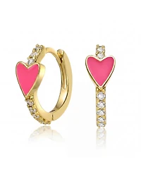 GiGiGirl 14k Yellow Gold Plated with Cubic Zirconia Pink Enamel Slim Hoop Earrings for Kids