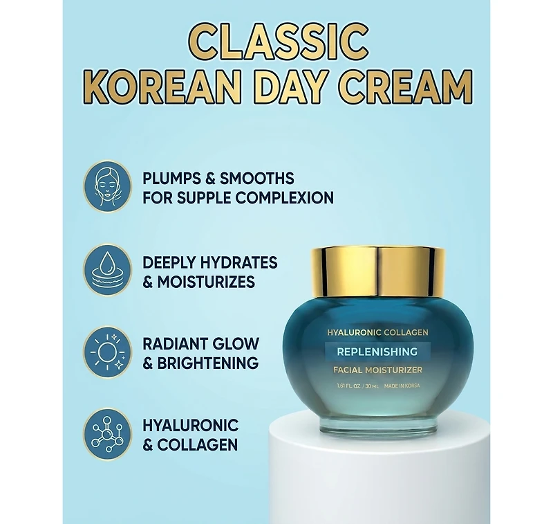 Lovery Hyaluronic Acid and Collagen Replenishing Facial Moisturizer - Korean Skincare Deep Hydration Korean Cream