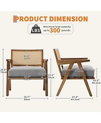 gaomon Mid Century Accent Chairs Set of 2, Rattan & Linen Cushion Armchairs