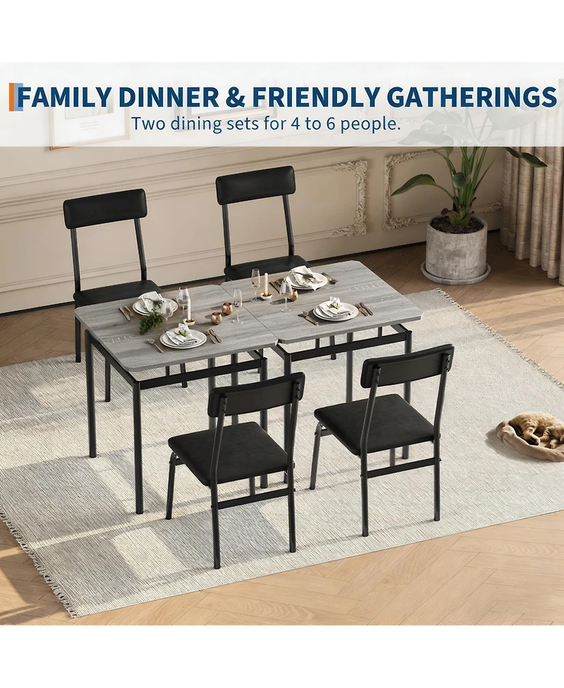 gaomon 3 Piece Dining Table Set, Kitchen Table Set for 2 with 2 Pu Upholstered Chair, Industrial Metal Frame Dinette Set for Small Space, Dining Room