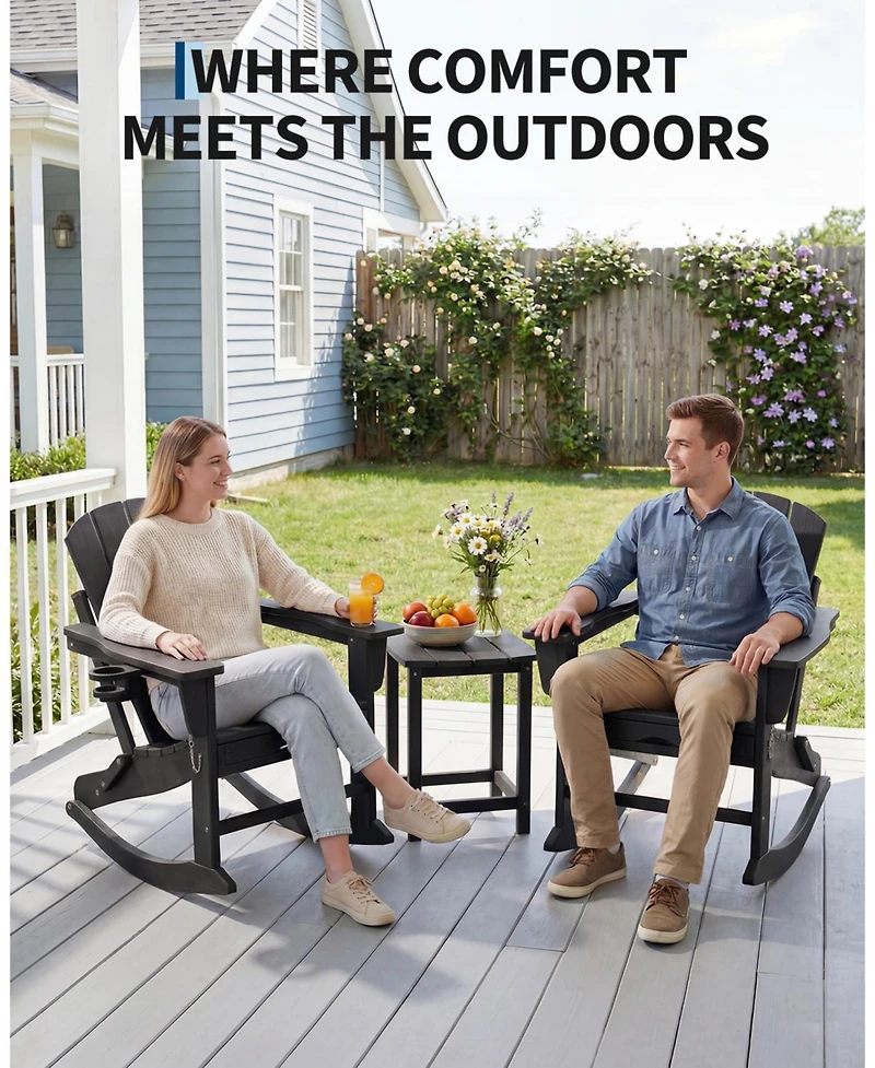 gaomon All-Weather Hdpe Outdoor Folding Adirondack Rocking Chair with Retractable Ottoman for patios, Decks