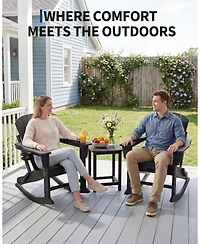 gaomon All-Weather Hdpe Outdoor Folding Adirondack Rocking Chair with Retractable Ottoman for patios, Decks