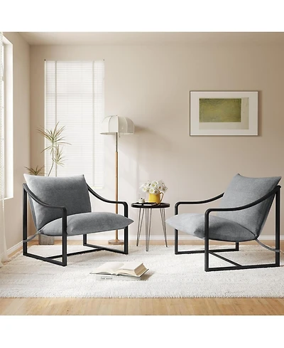 gaomon Modern Accent Chairs Set of 2, Large Sling Armchairs with Metal Frame