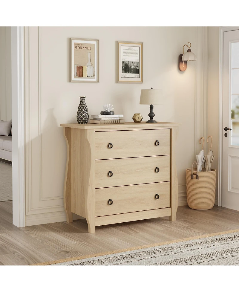 homfan 3 Drawer Dresser for Bedroom Chest of Drawers with Metal Ring Pull Handles, Wooden Storage for Living Room Entryway Hallway