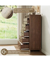 homfan Fluted Nightstand with 5 Drawers – Modern Wooden Bedside Table with Storage, Night Stand for Bedroom