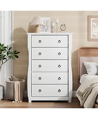 homfan 5-Drawer Dresser for Bedroom – Modern Wood Chest with Large Storage, 45 Inch Tall Organizer Cabinet with Metal Ring Handles for Closet
