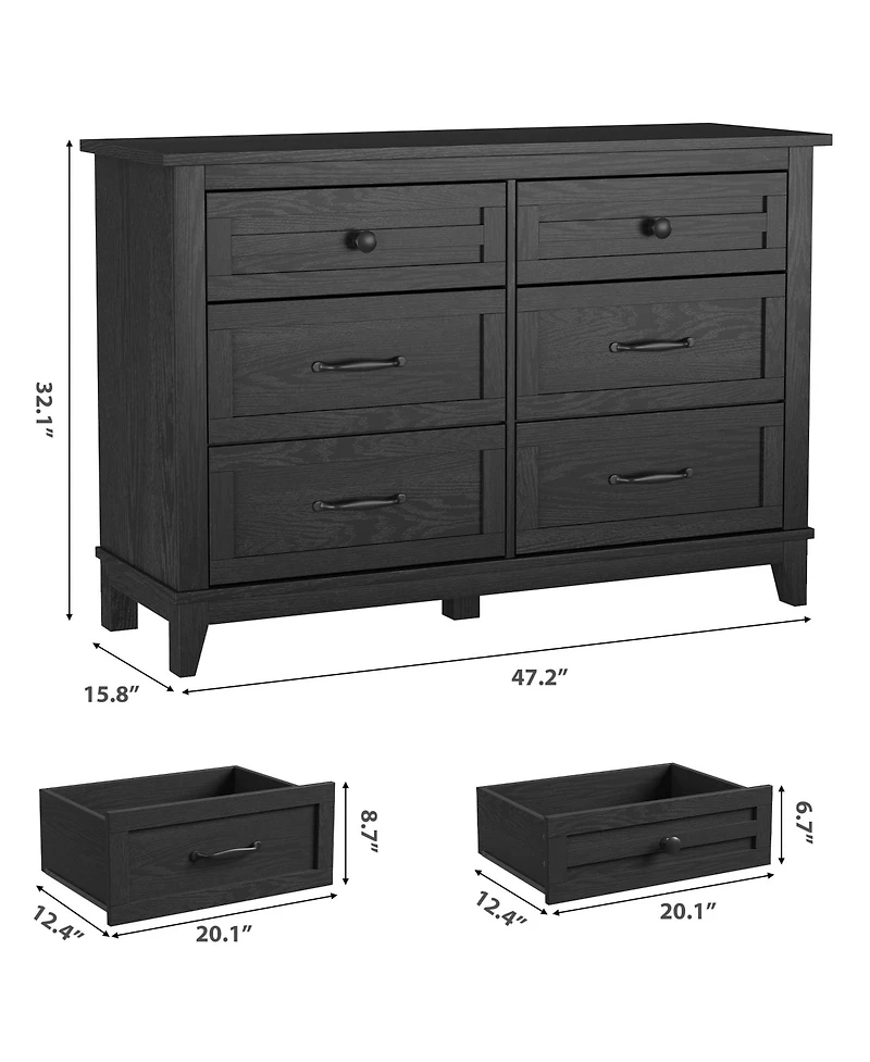homfan 6-Drawer Wooden Dresser Chest for Bedroom, Closet, Nursery, Living Room, Dining Room, Entryway, Tv Stand