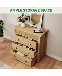 homfan 3 Drawer Dresser for Bedroom Nightstand Wooden Chest of Drawers, Fluted End Table, Storage Organizer for Living Room, Hallway and Entryway