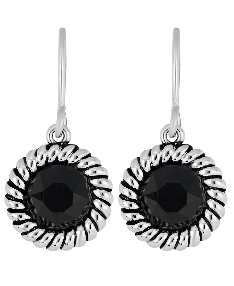 Macy's Sterling Silver 6mm Crystal Round Rope Edge Drop Earrings