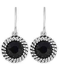 Macy's Sterling Silver 6mm Crystal Round Rope Edge Drop Earrings
