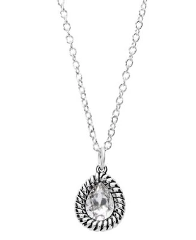 Macys Sterling Silver Crystal Pear Oxidized Rope Edge Necklace Earrings