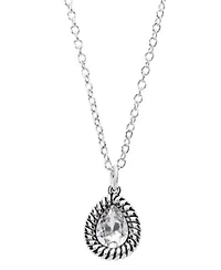 Macys Sterling Silver Crystal Pear Oxidized Rope Edge Necklace Earrings