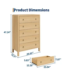 homfan 5-Drawer Storage Dresser Round Corner Vertical Cabinet for Bedroom or Entryway