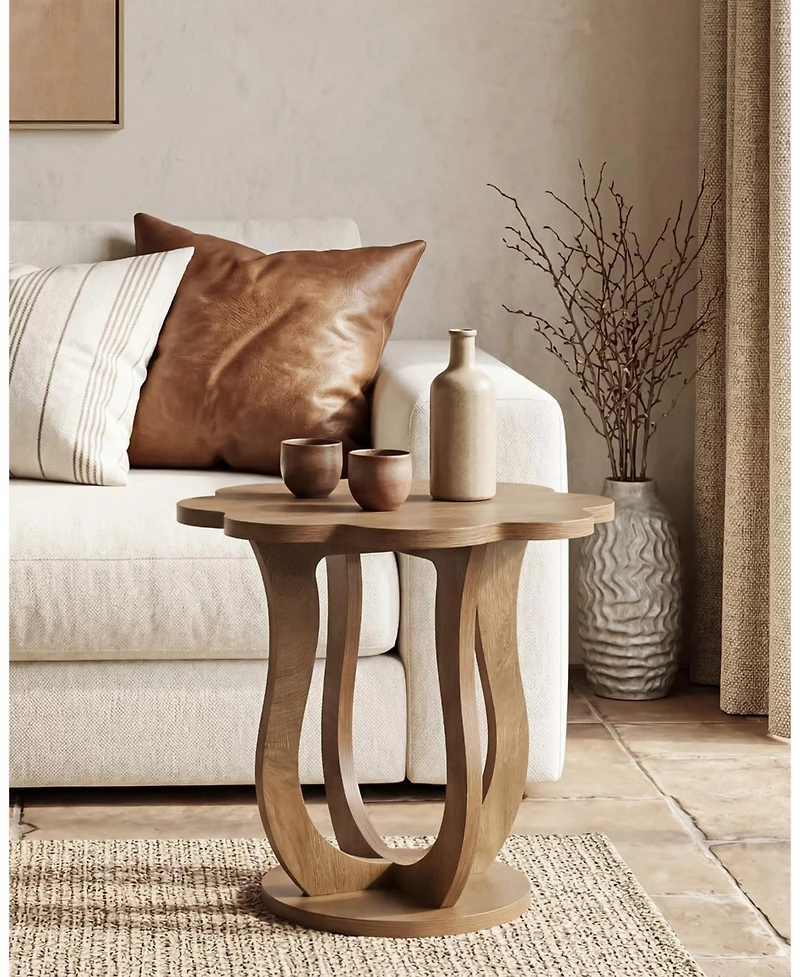 Tribesigns Side Table Set of 2, Flower-Shaped End Table, Wood Nightstand with Artistic Leg, Modern Farmhouse Small Sofa Side Table