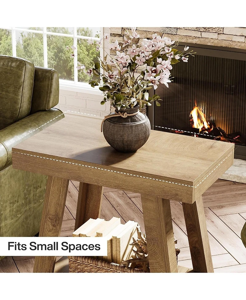 Tribesigns 2-Tier Wooden End Table Set of 2, Farmhouse Style, Rustic Grey, Small Sofa Side Table with Storage, Slim Nightstand