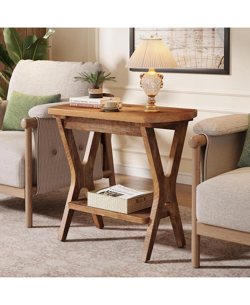 Tribesigns Solid Wood Side Table Set of 2, 2-Tier End Table with Storage, Farmhouse Nightstand for Small Spaces