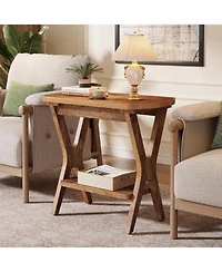 Tribesigns Solid Wood Side Table Set of 2, 2-Tier End Table with Storage, Farmhouse Nightstand for Small Spaces