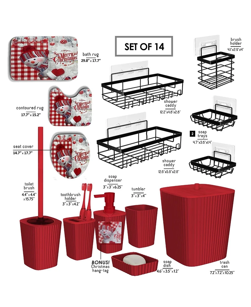 Clara Clark 14-Piece Complete Holiday Bathroom Decor and Accessory Set with Bath Rugs and Shower Caddy Set